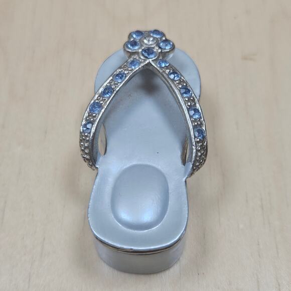 Blue FlipFlop Jeweled Keepsake Trinket Box gold-plated trim Austrian Crystals - Picture 4 of 7